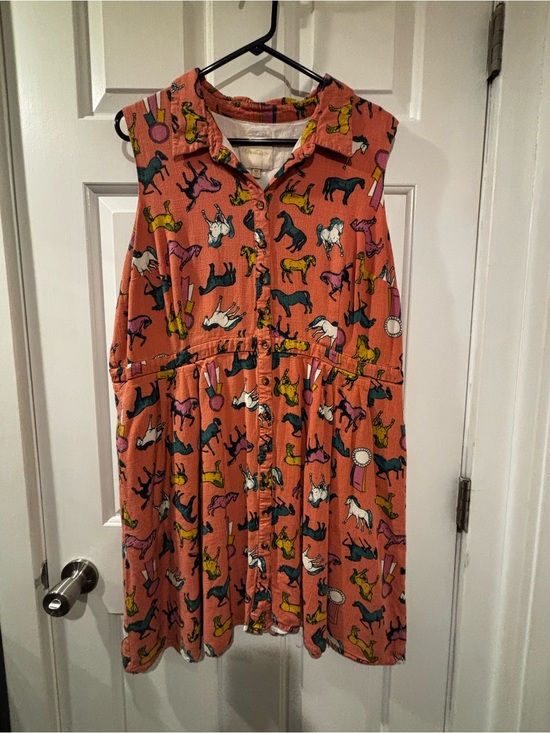 Modcloth Dresses & Skirts - Coral Sleeveless Button-Front Dress with Horse Print